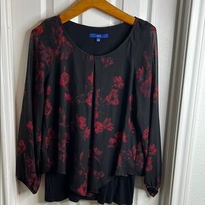 Apt. 9 Gray and Black Floral Long Sleeve Blouse